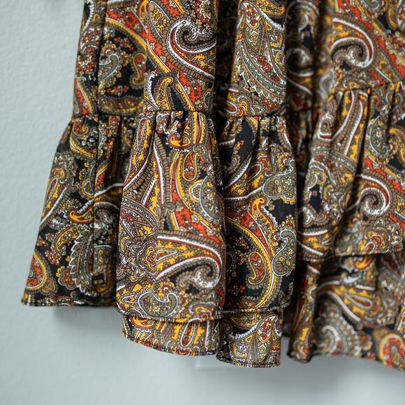 Michael Kors Paisley Boho Chic Smocked Tiered Mini Dress Western Cottagecore - Picture 2 of 9